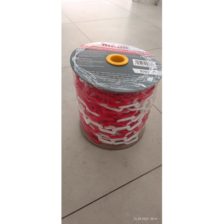 ŁAŃCUCH PLASTIKOWY BIAŁO CZERWONY 8MM -25 MB NA SZPULI